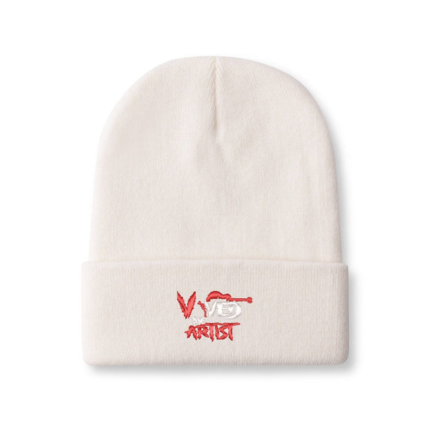 Embroidered knitted hats Vived The Artist beanies Hip-hop fashion knitwear Unique embroidered beanies Streetwear artist hats Urban style knitted caps Custom embroidered headgear Trendy knitted street hats Vived The Artist winter collection Exclusive urban knitwear
