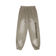 Beige Sour Apple men's heavyweight athleisure sweatpants with a sun faded design, elastic waistband, and oversized fit for casual streetwear style.