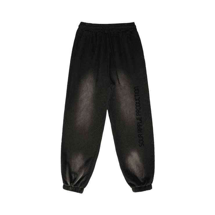 Black Sour Apple men's heavyweight athleisure sweatpants with a sun faded finish, relaxed fit, and elastic waistband for a lived in streetwear vibe.