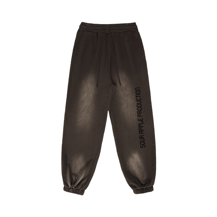 Brown Sour Apple men's heavyweight athleisure sweatpants with a vintage sun faded look, featuring elastic cuffs and bold side branding.
