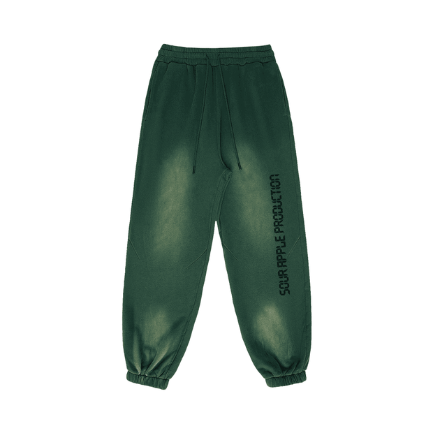 Green Sour Apple men's heavyweight athleisure sweatpants with a sun faded effect, oversized fit, and elastic cuffs for casual winter wear.