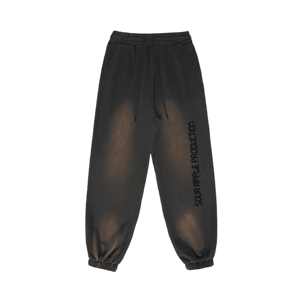 Charcoal Sour Apple men's heavyweight athleisure sweatpants with a sun-faded design, featuring elastic cuffs and a relaxed, baggy fit.