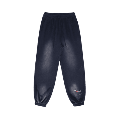 Viv'ed the Artist Men's Athleisure Wear Sun Faded Heavyweight Sweatpant in navy blue with a baggy fit, elastic cuffs, and vintage-inspired design.