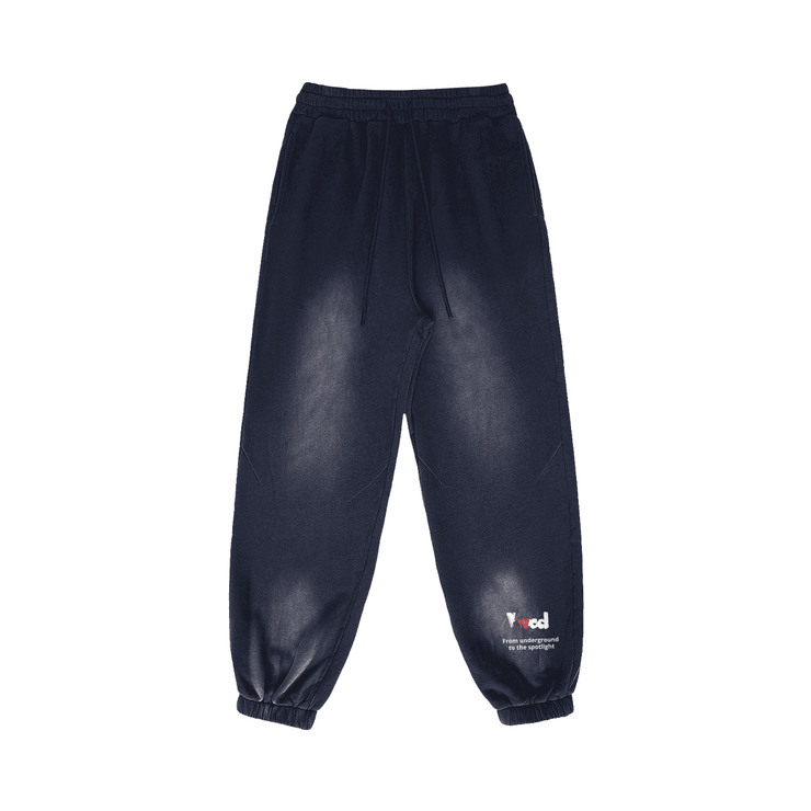 Viv'ed the Artist Men's Athleisure Wear Sun Faded Heavyweight Sweatpant in navy blue with a baggy fit, elastic cuffs, and vintage-inspired design.