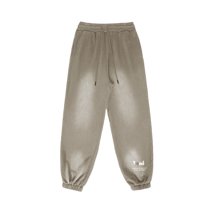 Viv'ed the Artist Men's Athleisure Wear Sun-Faded Heavyweight Sweatpant in beige with a smoky sun faded look, drawstring waist, and relaxed fit.