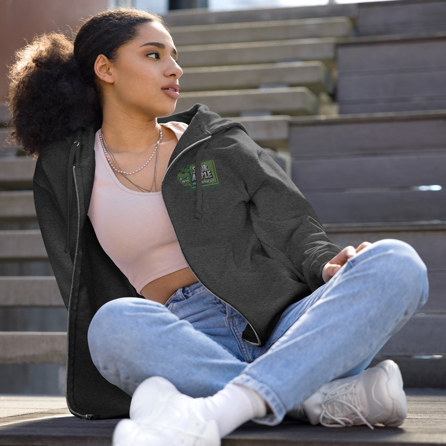 Sour Apple Unisex Fleece Zip Up Hoodie for Athleisure Comfort